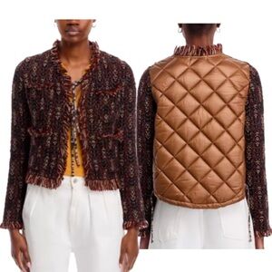Aldo Martins NEW Thun Fringed Knit Bomber Jacket small tie front quilted puffer